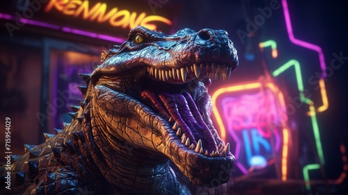 Alligator neon somber artwork top-down Ai generated art