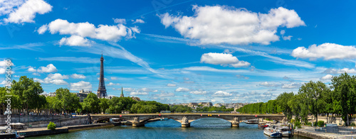 Panorama of Eiffel tower and Seine river in Paris, France