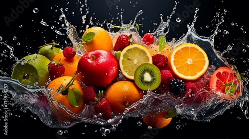 Refreshing Splash with Mixed Fruits and Vegetables Trendy Healthy Beverage Concept
