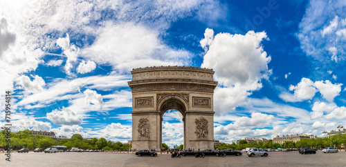 Panorama of Paris Arc de Triomphe (Triumphal Arch) in Paris, France