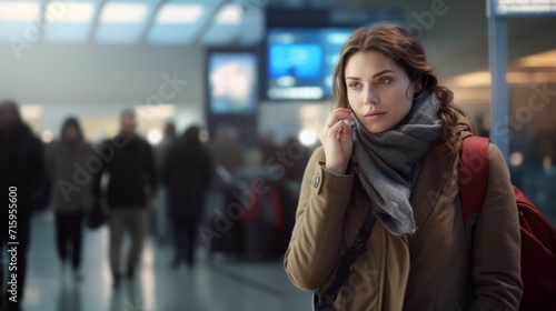A woman with a scarf on talking on a cell phone