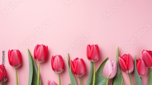 A group of pink tulips on a pink background