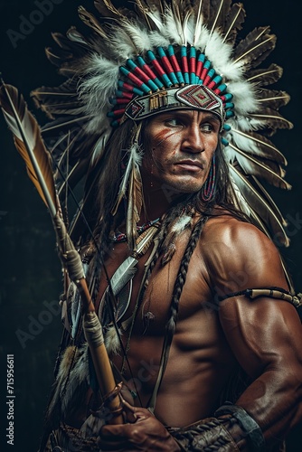 american indian, a tribe warrior chief in traditional style © Jorge Ferreiro