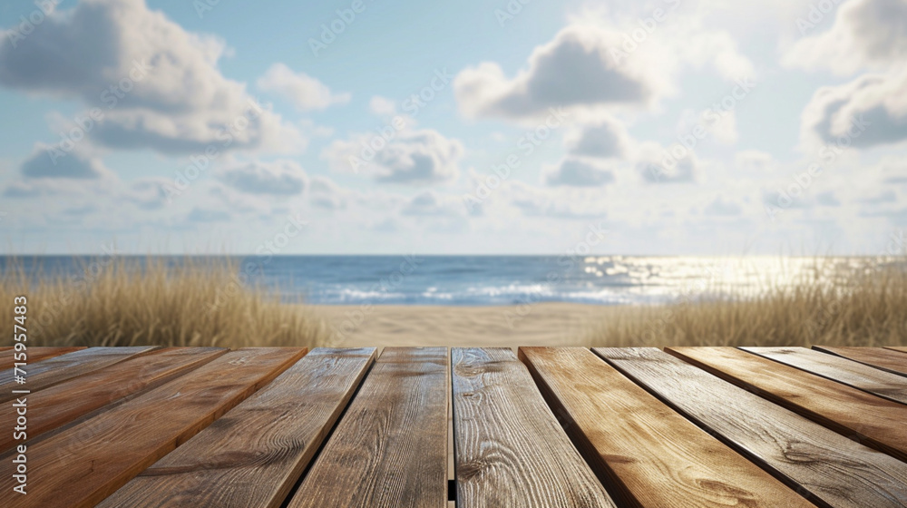 Beach background with Wooden table in 3d png transparent using for product presentation. Created using generative AI. Beach background with Wooden table in 3d png transparent using for product presentation. Created using generative AI.