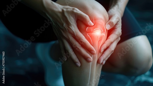 Close up of hands on knee pain photo