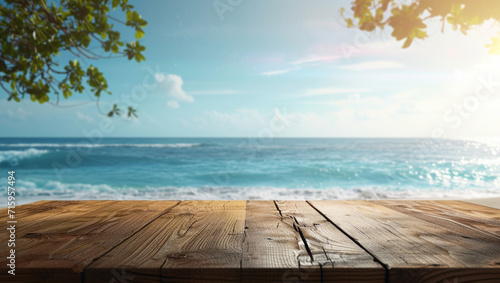 Blank Wooden table with sea background front view in png no background for advertisement. Created using generative AI.