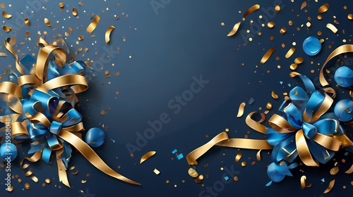 Celebration background template with confetti gold and blue ribbons. new year