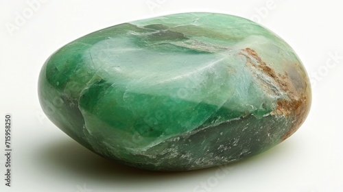 Polished Chrysoprase gem, showcasing its translucent green beauty, on a seamless white background.