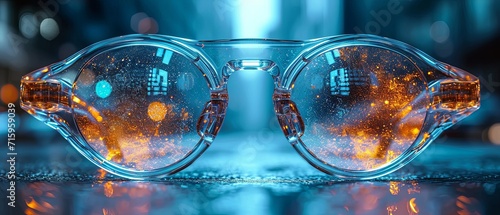 a long shot of futuristic glasses with an abstract image in the middle of them