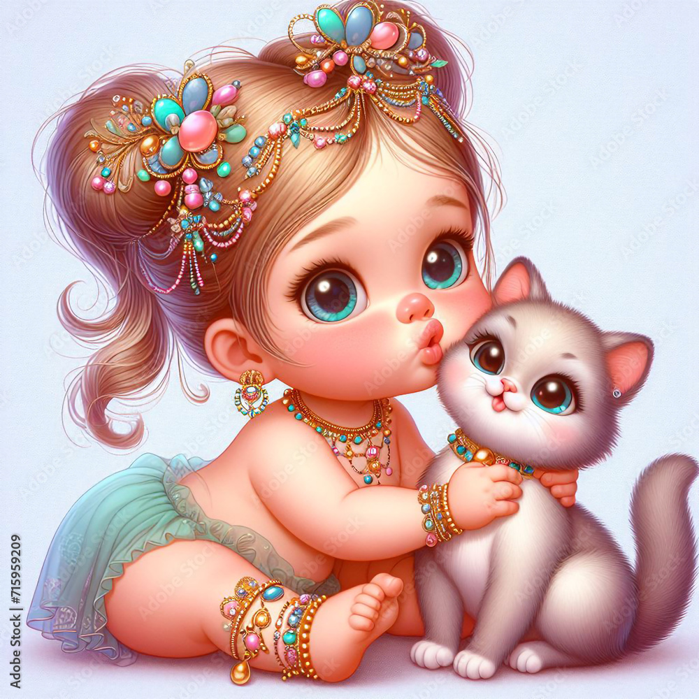 A cute baby girl kissing a cute cat A cute baby girl kissing a cute cat