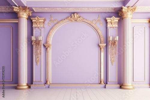 Purple wall with classic design gold elements in this luxurious mock-up.