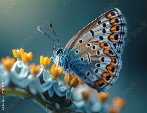 A delicate lycaena butterfly gracefully rests upon a vibrant flower, showcasing the intricate beauty of nature's pollinators through stunning macro photography photo