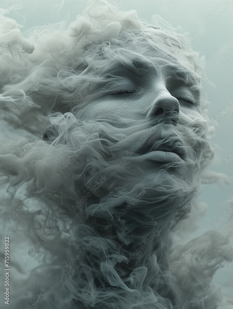 portrait of a woman in clouds of smoke