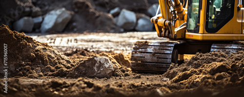 Buldozer digging a foundation of house. building construction