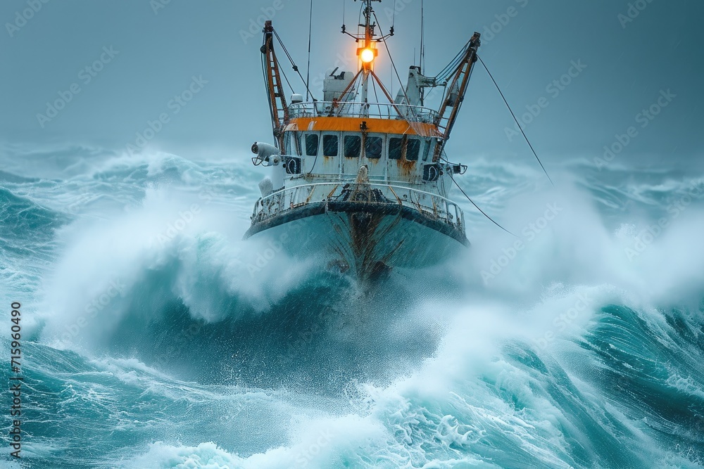 Obraz premium A majestic ship sails through the vast ocean, its masts reaching towards the endless sky, as the shimmering water below reflects the beauty of the outdoor world