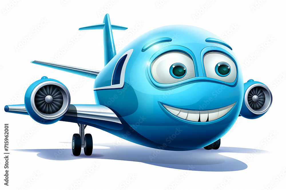 Naklejka premium Cartoon toy airplane with smiling face