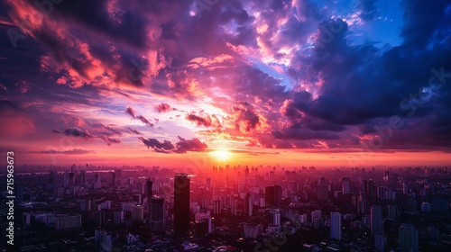 amazing sunset Skyline view for the city  photo