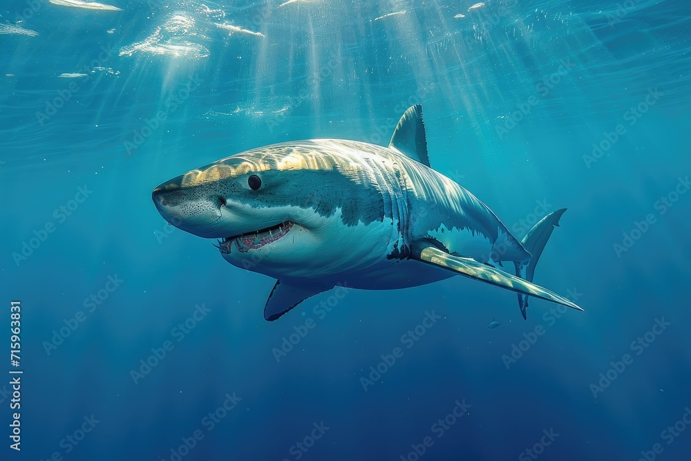 Naklejka premium A majestic whale shark glides effortlessly through the crystal clear water, its softfinned body a testament to the wonders of marine biology