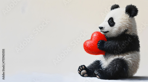 cute panda holding a heart, space for text photo
