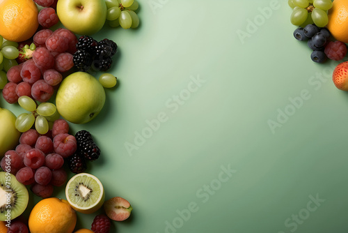 vegetables and fruit on green background