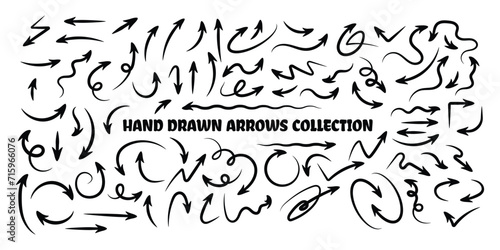 Hand drawn arrow set, Black Curvy arrows collection doodle sketch vector illustration 