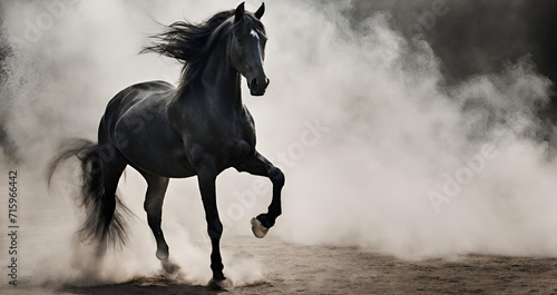 Beautiful horse in motion  Horse gallops on the grass Horse running on the sand in Animal Photography and Black.
