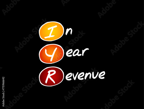IYR In Year Revenue - total amount of money a company makes during a given 12-month period, acronym text concept background