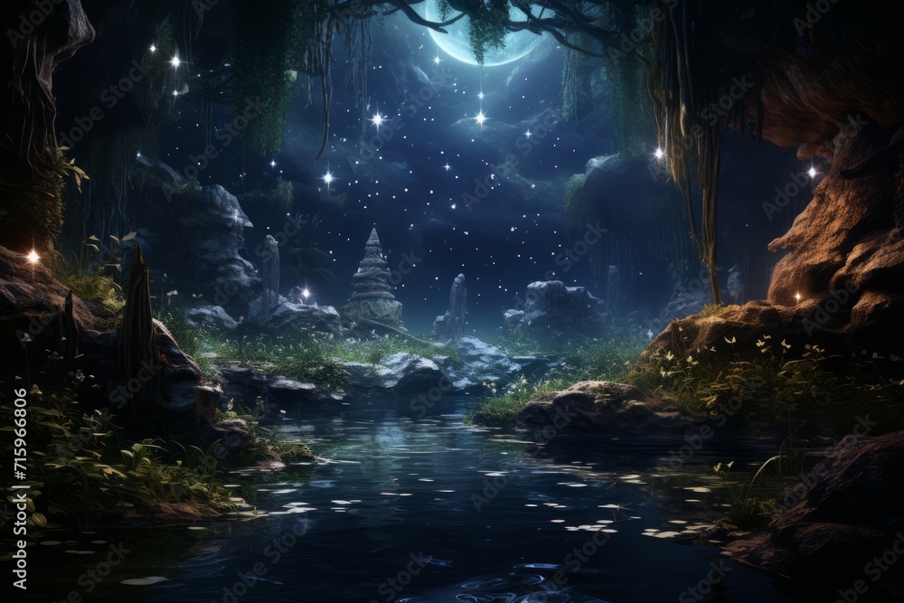 Fototapeta premium Mysterious starlight caves - Generative AI