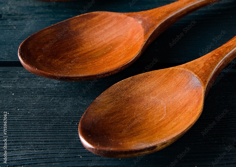 Wooden spoons arranged on table