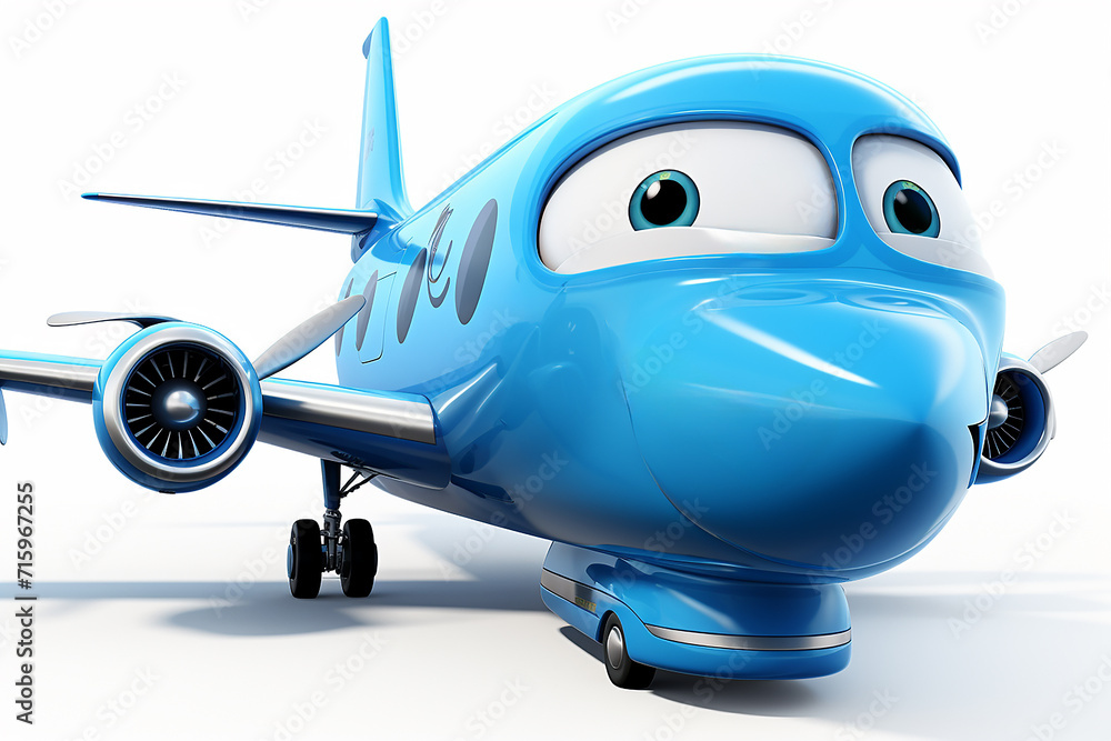 Naklejka premium Cartoon toy airplane with smiling face