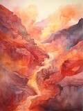Fiery Volcano Slopes: Soft Watercolor Renders of Fierce Volcanic Activity
