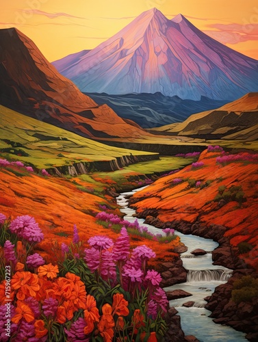 Fiery Volcano Slopes: A Vibrant Landscape of Bold Eruption Colors