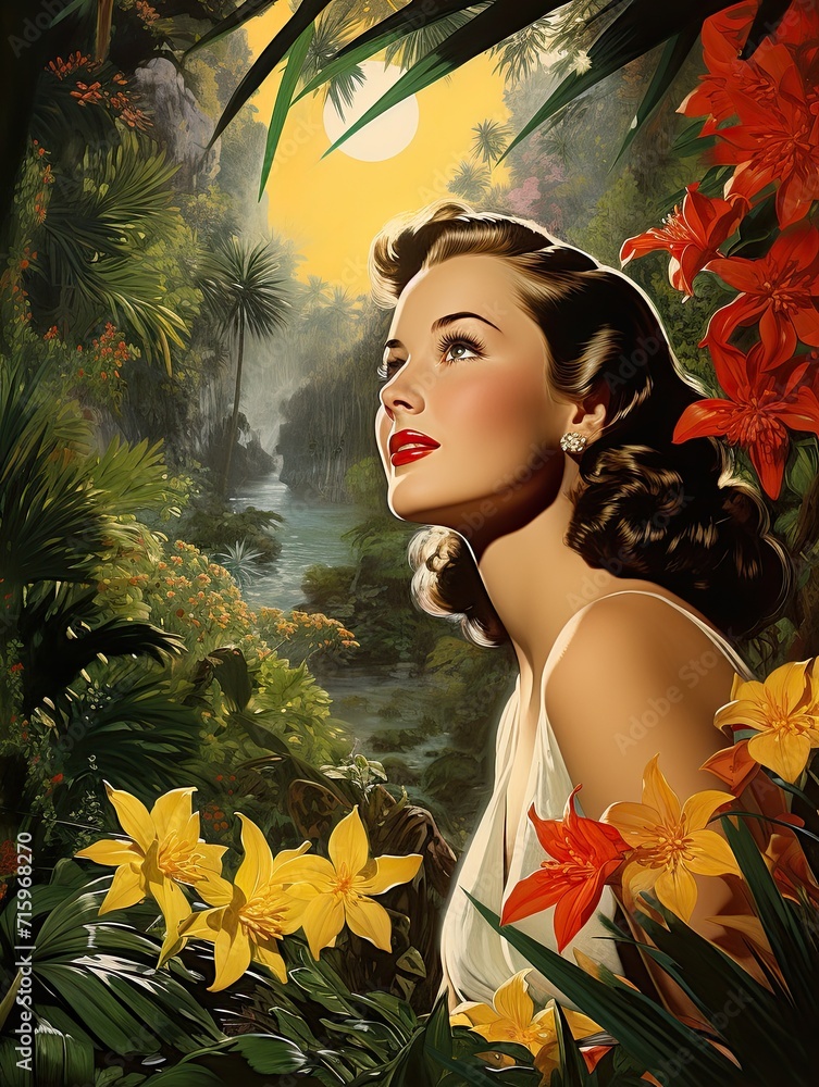 Golden Age Hollywood Stars: Botanical Wall Art - Starlet Garden Scene