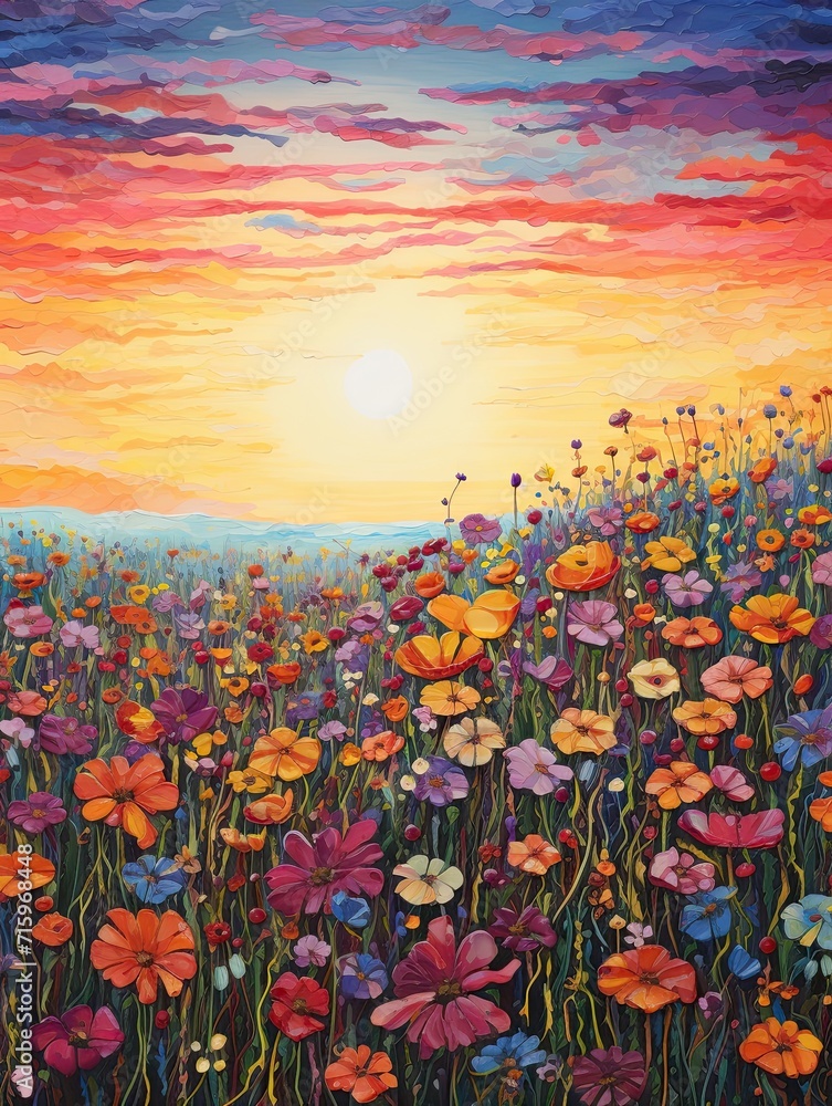 Golden Prairie Sunsets: A Captivating Canvas of Wildflowers