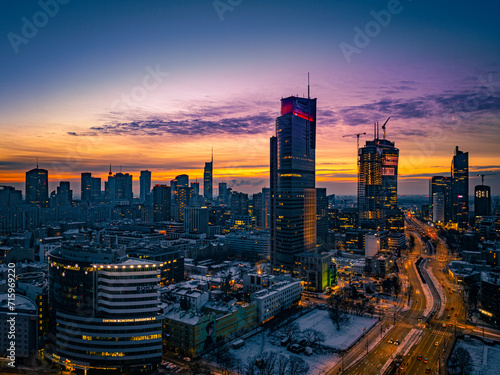 Warszawa - wschód słońca zimą