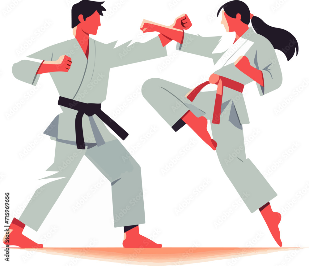 Φωτογραφία illustration of a karate and taekwondo sparring, man and woman are fighting, mar