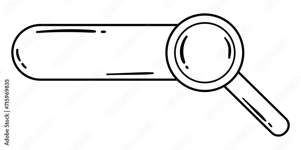 Doodle Style Black and White Search Bar with a Research Frame and Magnifying Glass Illustration. Doodle Style Black and White Search Bar with a Research Frame and Magnifying Glass Illustration.
