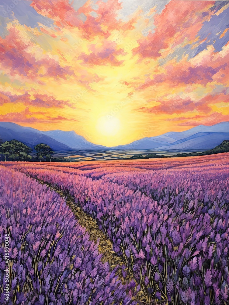 Obraz premium Lavender Field Breezes: Handmade Landscape Painting and Scenic Prints