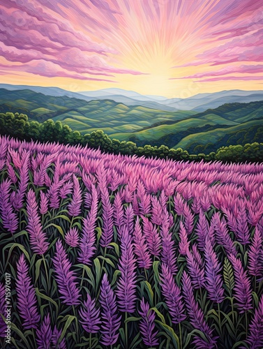 Lavender Field Breezes: Handmade Landscape Painting and Scenic Prints