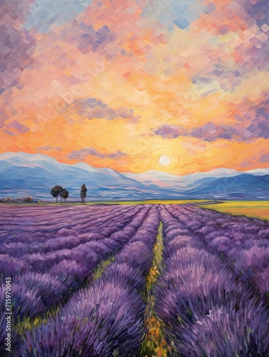 Lavender Field Breezes: Impressionist Landscape of Rolling Hills Art © Michael