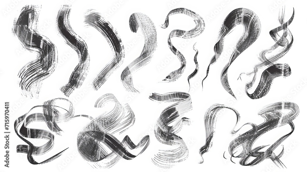 Charcoal pencil curly lines, squiggles and shapes. Grunge pen scribbles collection. Hand drawn vector pencil lines and doodles. Bright color charcoal or chalk drawing. Rough crayon strokes. - obrazy, fototapety, plakaty 
