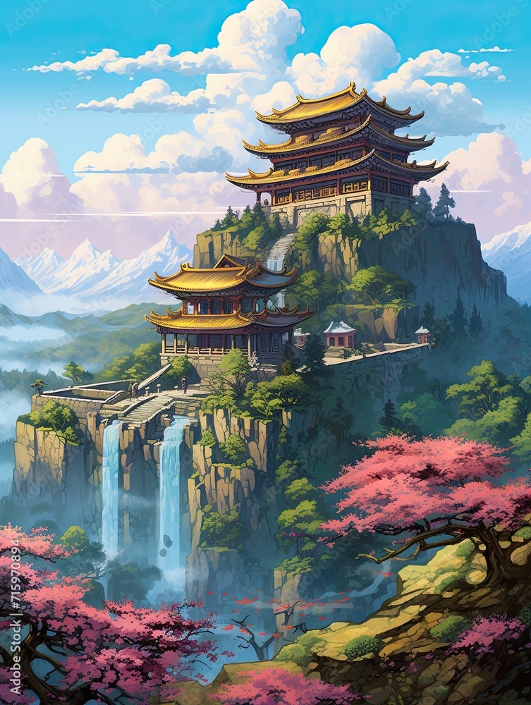Majestic Asian Temples Plateau - Hilltops Art Print of Serene Temples