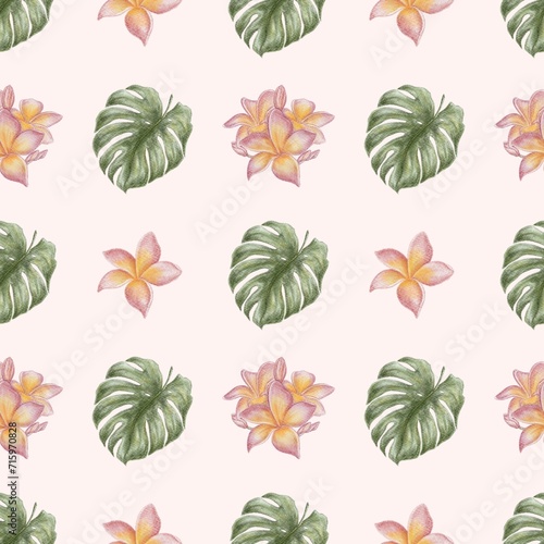 seamless pattern with leaves on pink background