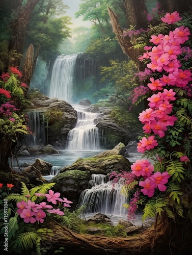 Majestic Waterfall Cascades: Flora Botanical Wall Art