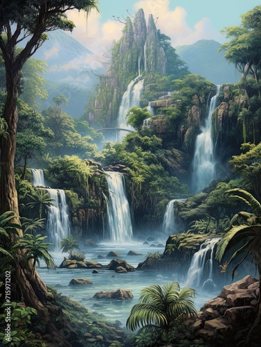 Majestic Waterfall Cascades  Exquisite Artistry of Island Paradise