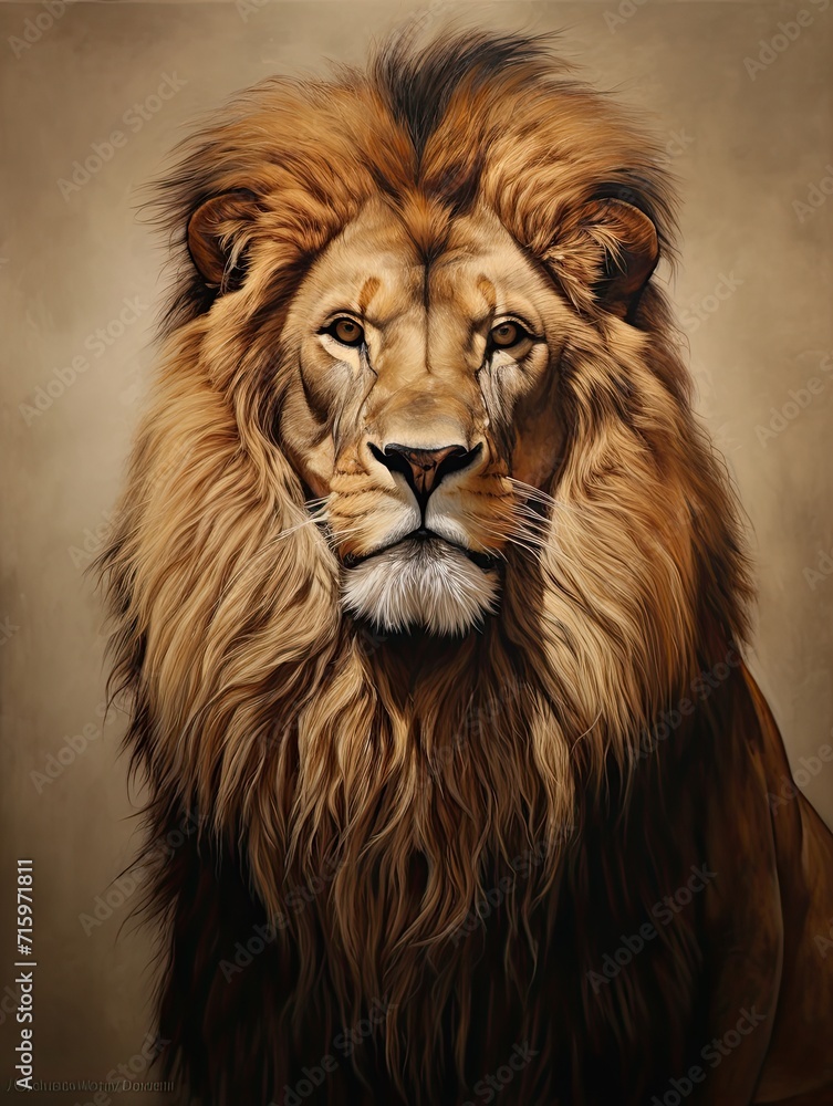Lion Vintage Painting - Majestic Wildlife Portraits Wall Art