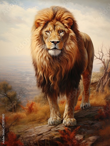 Majestic Wildlife Portraits: Vintage Lion Wall Art Painting © Michael