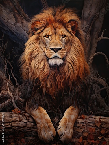 Lion Vintage Painting  Majestic Wildlife Portraits for Stunning Wall Art
