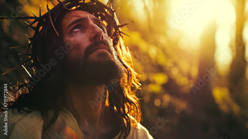Photograph of Jesus Christ on a chapter of the bible photo