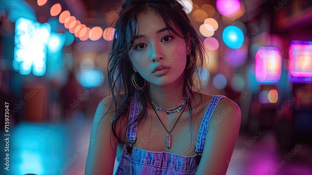 Contemporary Digital Portrait of a Young Woman in a Vibrant Setting, Exuding Confidence and Style - Created by Generative AI